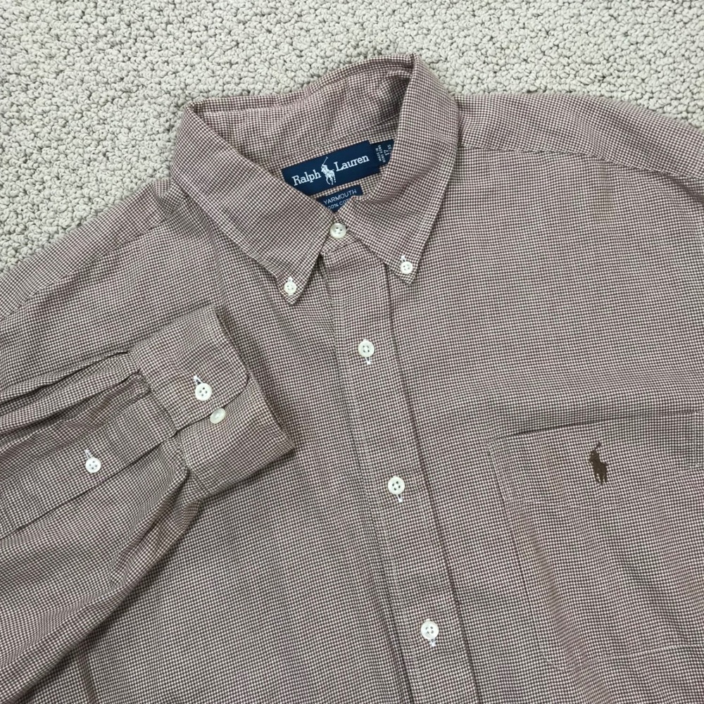 Ralph Lauren Yarmouth Mens 17 34/35 Brown Micro Houndstooth Cotton Button Shirt